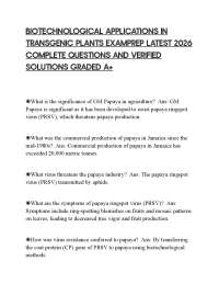 BIOTECHNOLOGICAL APPLICATIONS IN TRANSGENIC PLANTS EXAMPREP LATEST 2026 COMPLETE QUESTIONS