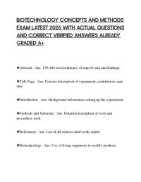 BIOTECHNOLOGY CONCEPTS AND METHODS EXAM LATEST 2026 WITH ACTUAL QUESTIONS AND CORRECT VERI