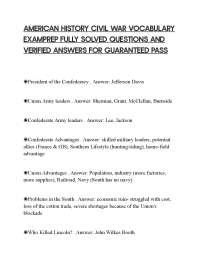 AMERICAN HISTORY CIVIL WAR VOCABULARY EXAMPREP FULLY SOLVED QUESTIONS AND VERIFIED ANSWERS
