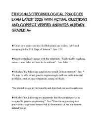ETHICS IN BIOTECHNOLOGICAL PRACTICES EXAM LATEST 2026 WITH ACTUAL QUESTIONS AND CORRECT VE