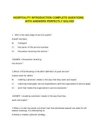 Hospitality Introduction: Solved Questions and Answers