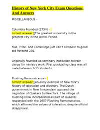 History of New York City: Exam Questions and Answers