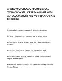 APPLIED MICROBIOLOGY FOR SURGICAL TECHNOLOGISTS LATEST EXAM PAPER WITH ACTUAL QUESTIONS AN