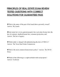 PRINCIPLES OF REAL ESTATE EXAM REVIEW TESTED QUESTIONS WITH CORRECT SOLUTIONS FOR GUARANTE