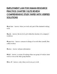 EMPLOYMENT LAW FOR HUMAN RESOURCE PRACTICE CHAPTER 1 ELITE REVIEW COMPREHENSIVE STUDY PAPE