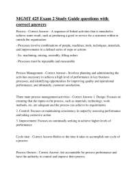 MGMT 425 Exam 2 Study Guide: Process Management Questions and Answers