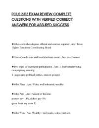 POLS 2312 EXAM REVIEW COMPLETE QUESTIONS WITH VERIFIED CORRECT ANSWERS FOR ASSURED SUCCESS