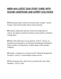 MEEN 464 LATEST 2026 STUDY GUIDE WITH SOLVED QUESTIONS AND EXPERT SOLUTIONS
