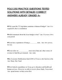 POLS 2312 PRACTICE QUESTIONS TESTED SOLUTIONS WITH DETAILED CORRECT ANSWERS ALREADY GRADED