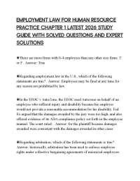 EMPLOYMENT LAW FOR HUMAN RESOURCE PRACTICE CHAPTER 1 LATEST 2026 STUDY GUIDE WITH SOLVED Q