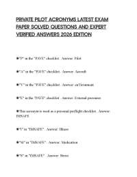PRIVATE PILOT ACRONYMS LATEST EXAM PAPER SOLVED QUESTIONS AND EXPERT VERIFIED ANSWERS 2026