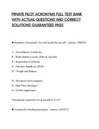 PRIVATE PILOT ACRONYMS FULL TEST BANK WITH ACTUAL QUESTIONS AND CORRECT SOLUTIONS GUARANTE