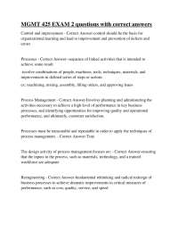 MGMT 425 Exam 2: Questions and Answers on Control and Improvement Processes