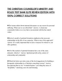 THE CHRISTIAN COUNSELOR'S MINISTRY AND ROLES TEST BANK ELITE REVIEW EDITION WITH 100% CORR
