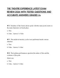 THE THEATRE EXPERIENCE LATEST EXAM REVIEW 2026 WITH TESTED QUESTIONS AND ACCURATE ANSWERS