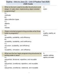 Java Programming Unit 3 Practice Test: Object-Oriented Concepts and Basic Structures
