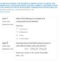 Data Mining and Machine Learning Exam Questions with Verified Solutions