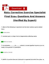 Corrective Exercise Specialist Final Exam Questions and Answers