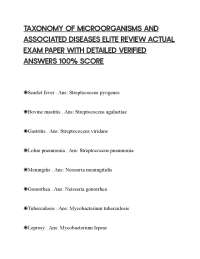 TAXONOMY OF MICROORGANISMS AND ASSOCIATED DISEASES ELITE REVIEW ACTUAL EXAM PAPER WITH DET