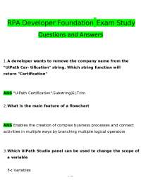 RPA Developer Foundation Exam Study: Questions and Answers