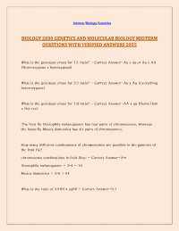 Genetics and Molecular Biology Midterm Questions with Verified Answers