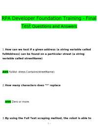 RPA Developer Foundation Training: Final Test Q&A