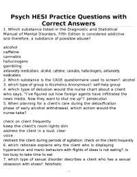 Psychiatric Mental Health Nursing Practice Questions and Answers