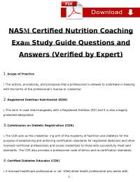 Certified Nutrition Coaching Exam Study Guide: Questions and Answers