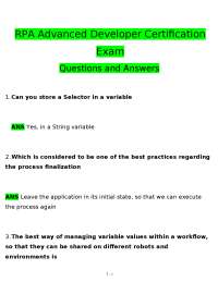 RPA Advanced Developer Certification Exam: Questions and Answers