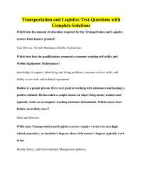 Transportation and Logistics Career Test Questions with Solutions