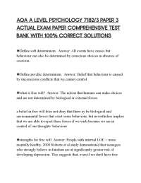 AQA A LEVEL PSYCHOLOGY 7182/3 PAPER 3 ACTUAL EXAM PAPER COMPREHENSIVE TEST BANK WITH 100%