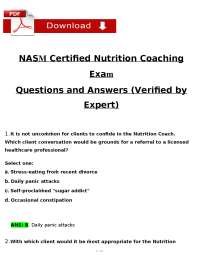 Nutrition Coaching Exam Questions and Answers