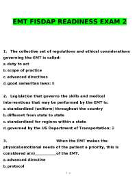 EMT FISDAP Readiness Exam 2: Practice Questions and Answers