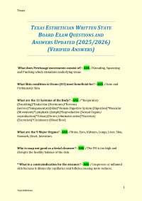 TEXAS ESTHETICIAN WRITTEN STATE BOARD EXAM QUESTIONS AND ANSWERS UPDATED 2025/2026