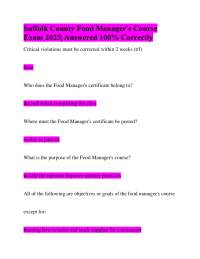 Suffolk County Food Manager's Course Exam 2025: Questions and Answers