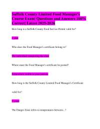 Suffolk County Food Manager's Course Exam: Questions and Answers (2025-2026)