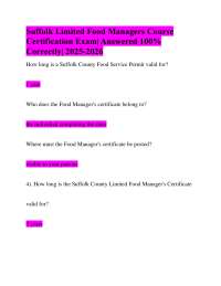 Suffolk Limited Food Managers Course Certification Exam: Questions and Answers 2025-2026