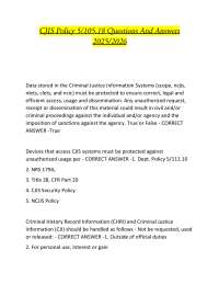 Criminal Justice Information Systems (CJIS) Security Awareness Quiz