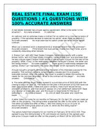 Real Estate Final Exam Questions and Answers