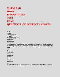 Maryland Home Improvement Exam Questions and Answers