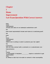 Home Improvement Law Exam Questions with Answers