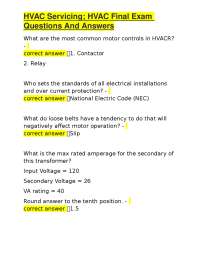 HVAC Servicing; HVAC Final Exam Questions And Answers