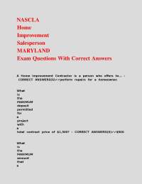 Maryland Home Improvement Salesperson Exam Questions with Correct Answers