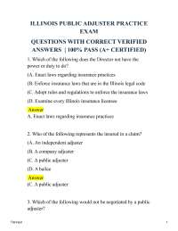 Illinois Public Adjuster Practice Exam Questions Fall 2025/2026 | Verified Answers USA