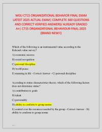WGU C715 ORGANIZATIONAL BEHAVIOR FINAL EXAM LATEST 2025 ACTUAL EXAM| COMPLETE 300 QUESTION
