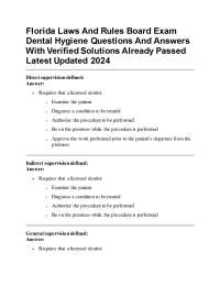 Florida Dental Hygiene Board Exam Questions and Answers 2024