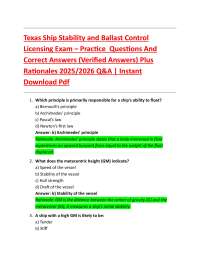 Ship Stability and Ballast Control Exam Practice Questions with Answers