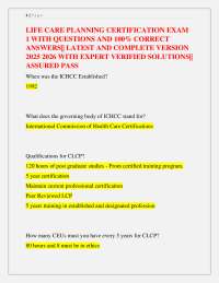 LIFE CARE PLANNING CERTIFICATION EXAM 1 WITH QUESTIONS AND 100% CORRECT ANSWERS|| LATEST
