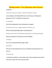Refrigeration System Test Questions and Answers