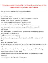 Cardiac Physiology and Pathophysiology Part 2 Exam Questions and Answers With complete so